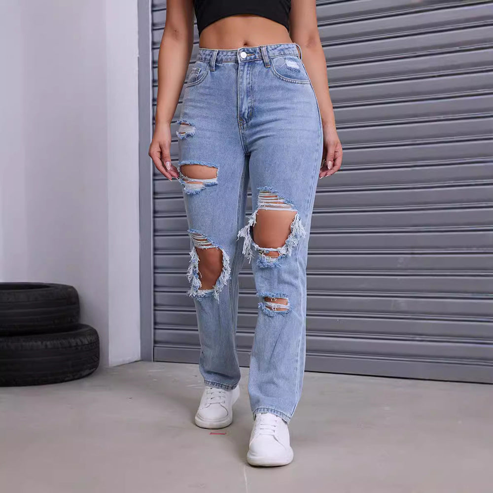Sahari - Dames Jeans | High-Waist, Destroyed Look, Comfortabel, Robuuste Denim