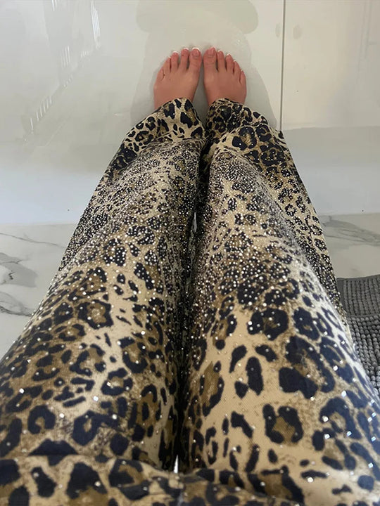 Sahari - Jeans para mujer | Estampado de leopardo, denim elástico lujoso