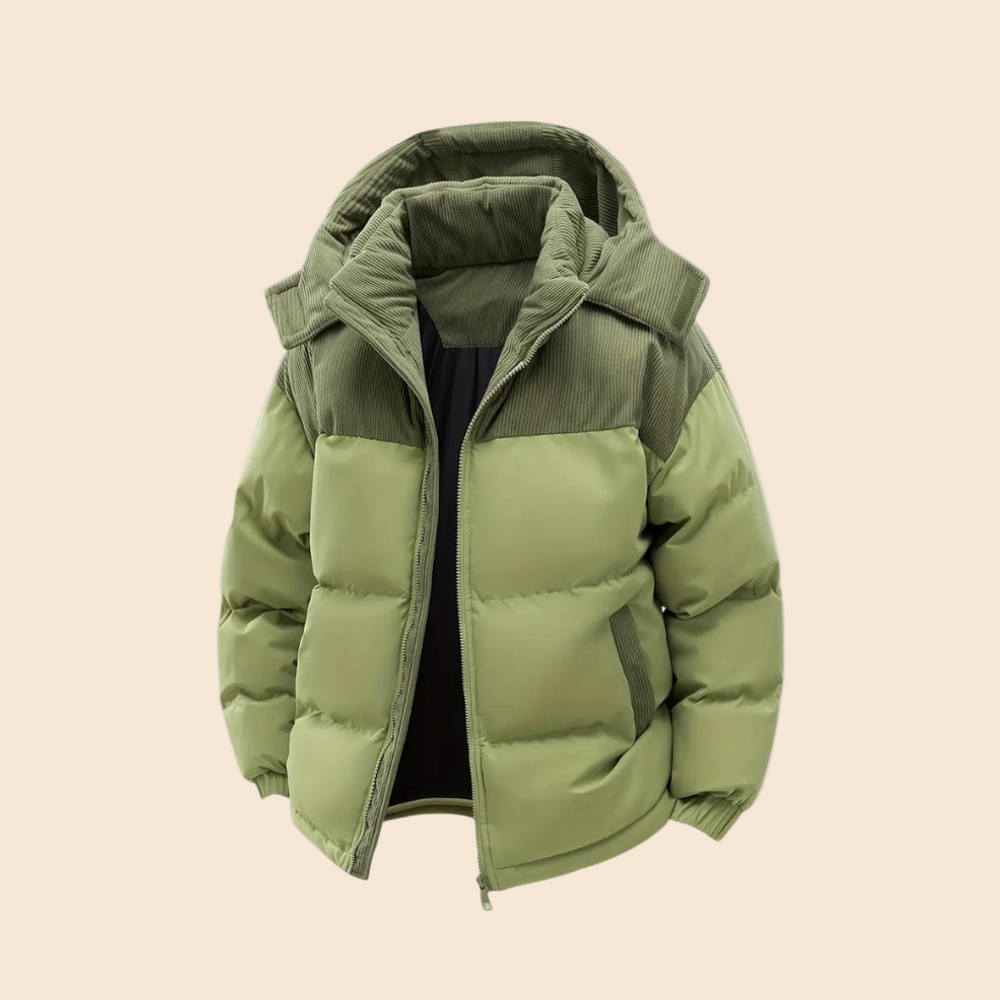 Sahari - Heren Pufferjack | Geïsoleerd, Corduroy Capuchon, Modern Ontwerp, Winter