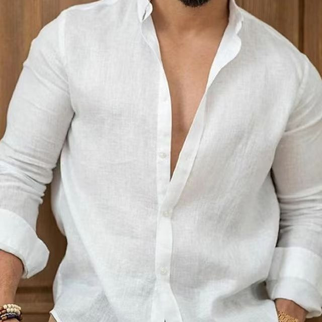 Sahari – Licht linnen overhemd voor heren met open kraag