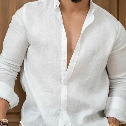 Sahari – Licht linnen overhemd voor heren met open kraag