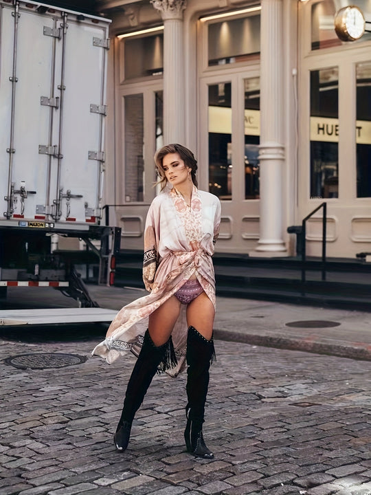 Sahari – Dameskimono met bloemenprint en ceintuur