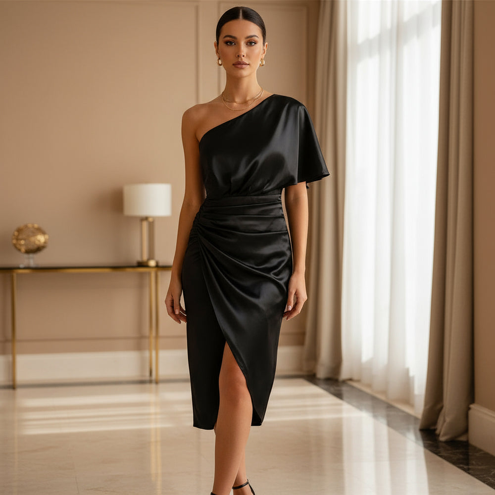 Damen Kleid | Asymmetrisches One-Shoulder Design für Abendkleider und Cocktailkleider - 2