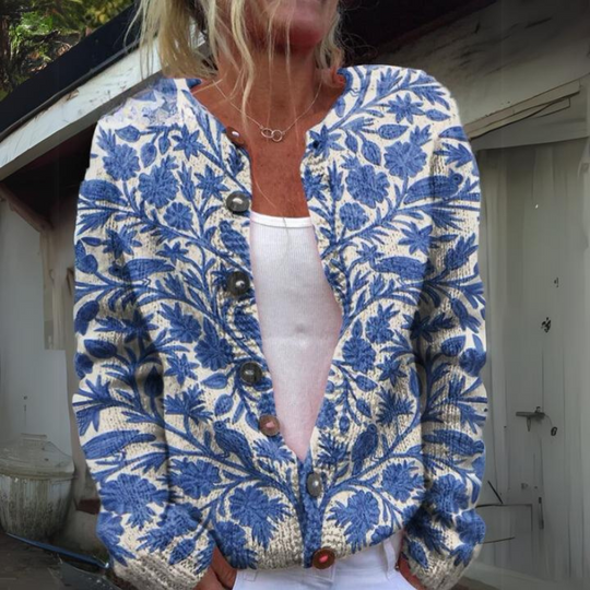 Sahari - Cardigan da donna | Maglia, motivo floreale, dettagli con bottoni