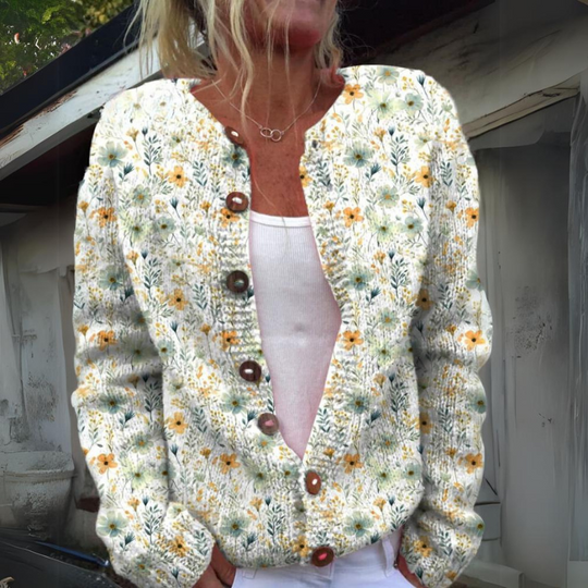 Sahari - Cardigan da donna | Maglia, motivo floreale, dettagli con bottoni