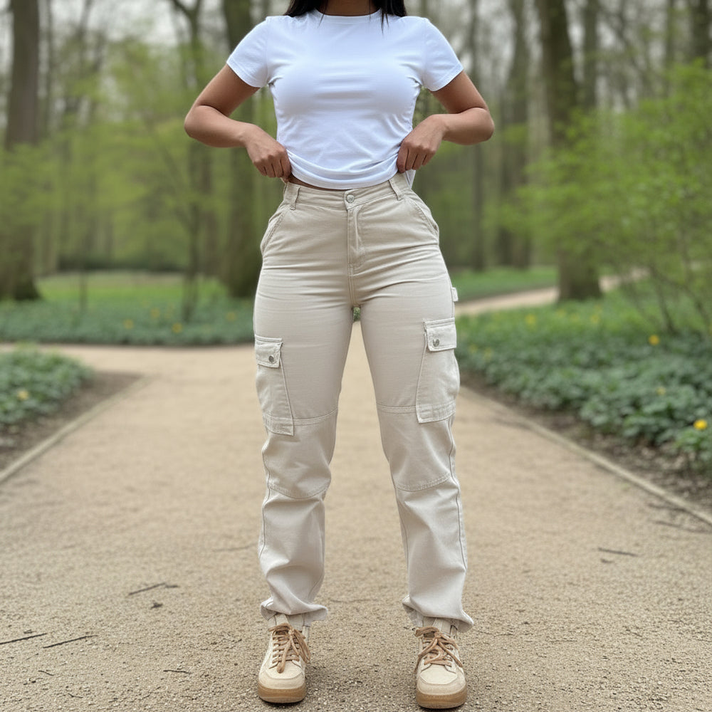 Damen Cargo Hose | Hohe Taille, Knöchellänge - 2