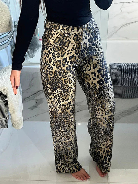 Sahari - Jeans para mujer | Estampado de leopardo, denim elástico lujoso