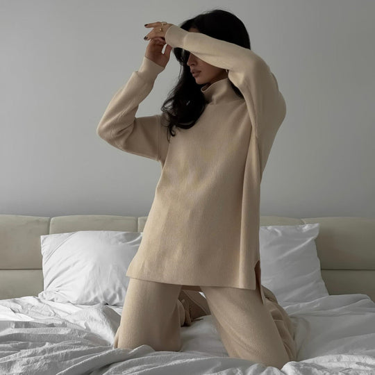 Sahari - Conjunto de ropa cómoda para mujer | Material de punto suave, cuello alto, aberturas laterales