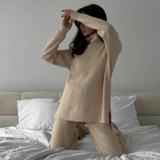 Sahari - Conjunto de ropa cómoda para mujer | Material de punto suave, cuello alto, aberturas laterales