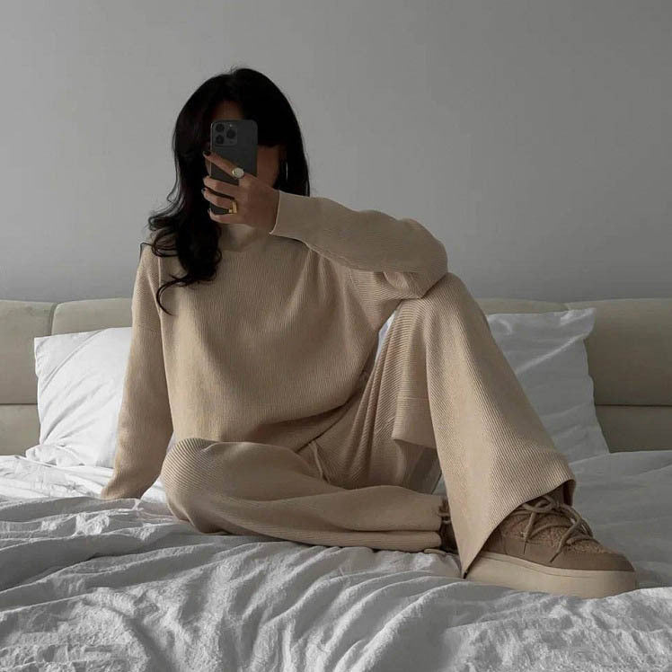 Sahari - Conjunto de ropa cómoda para mujer | Material de punto suave, cuello alto, aberturas laterales