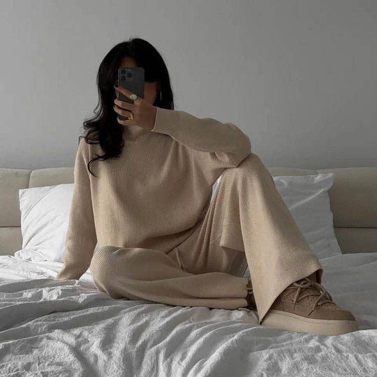 Sahari - Conjunto de ropa cómoda para mujer | Material de punto suave, cuello alto, aberturas laterales