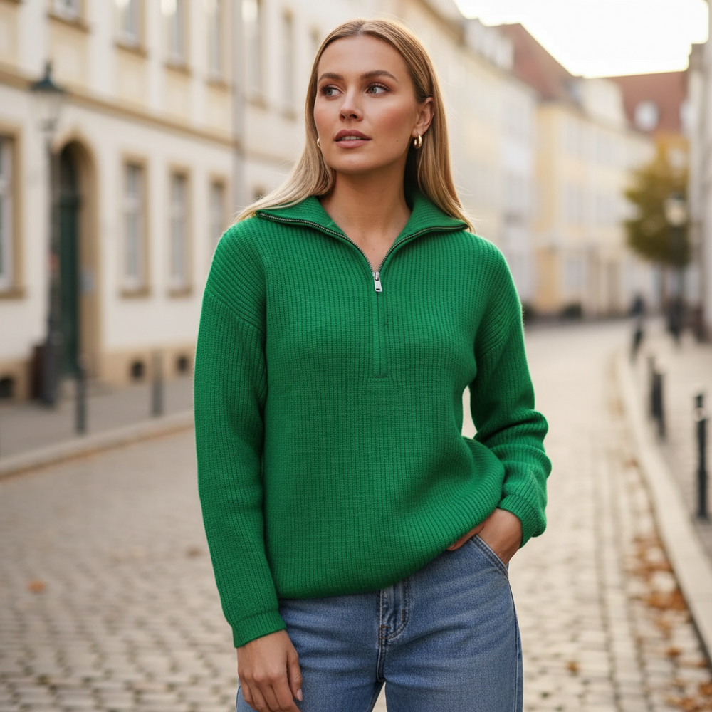 Damenpullover | Entspannte Passform, Hoher Reißverschlusskragen - 2