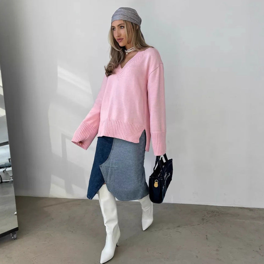 Sahari - Maglione da donna | Scollo a V, misto cotone, comodo