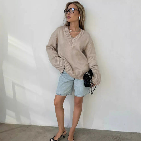 Sahari - Maglione da donna | Scollo a V, misto cotone, comodo