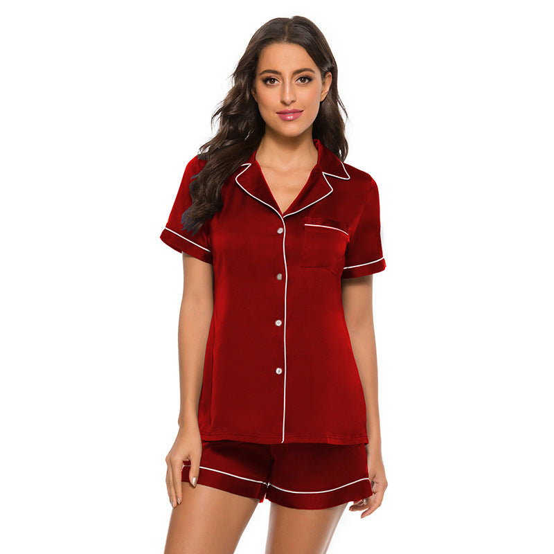 Sahari - Set pigiama donna | satin, camicetta a maniche corte e pantaloncini