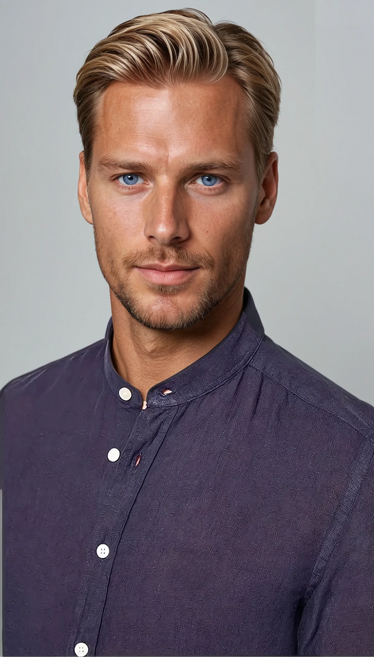 Sahari - Camisa para hombre | Lino, cuello mao, relajado