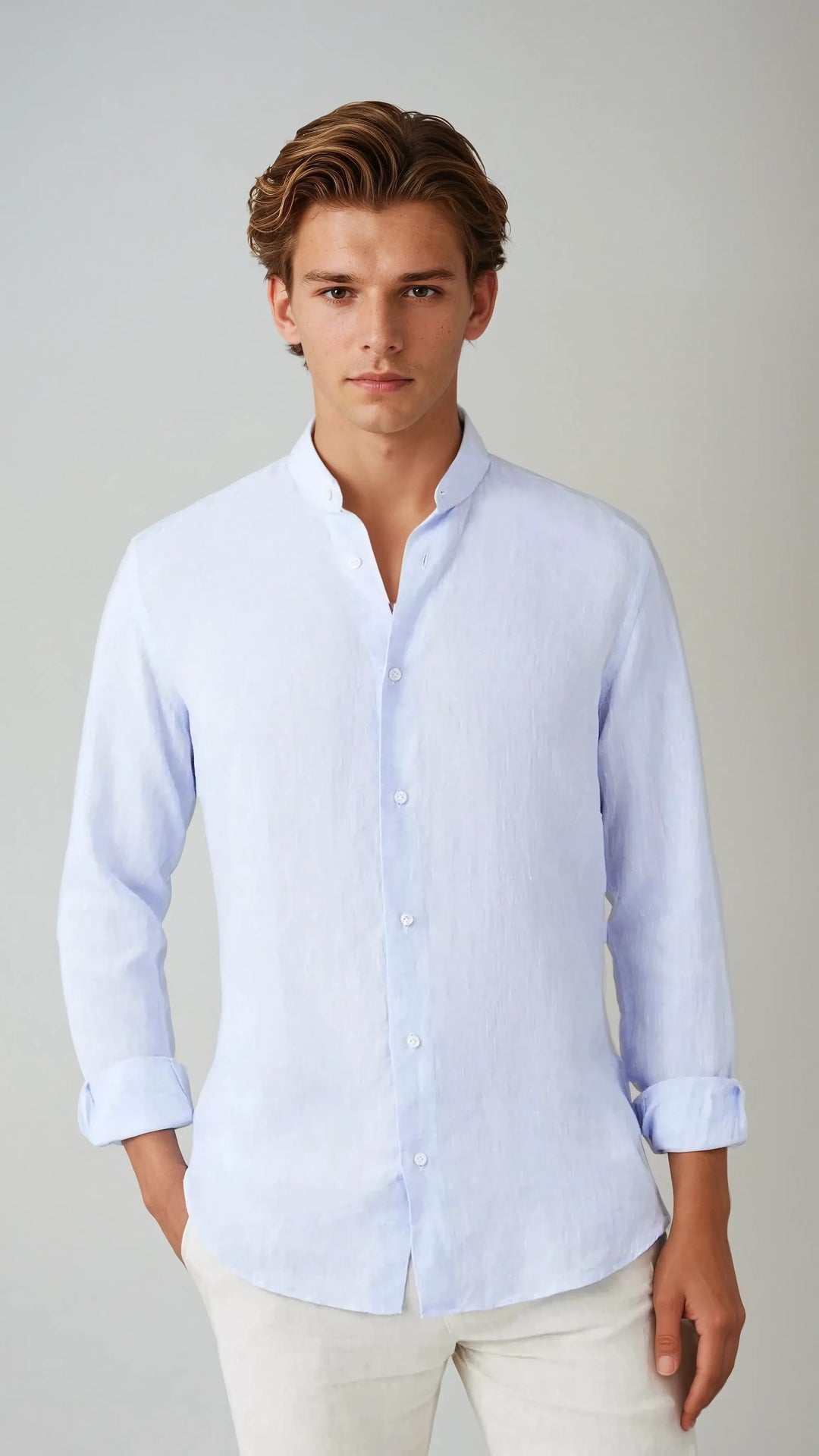 Sahari - Camisa para hombre | Lino, cuello mao, relajado