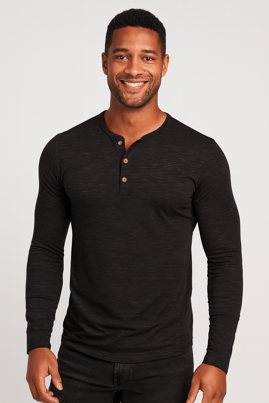 Sahari - Maglia Henley a maniche lunghe da uomo | Materiale morbido e traspirante