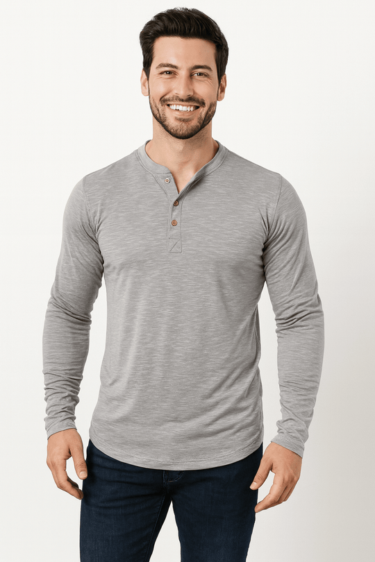 Sahari - Maglia Henley a maniche lunghe da uomo | Materiale morbido e traspirante