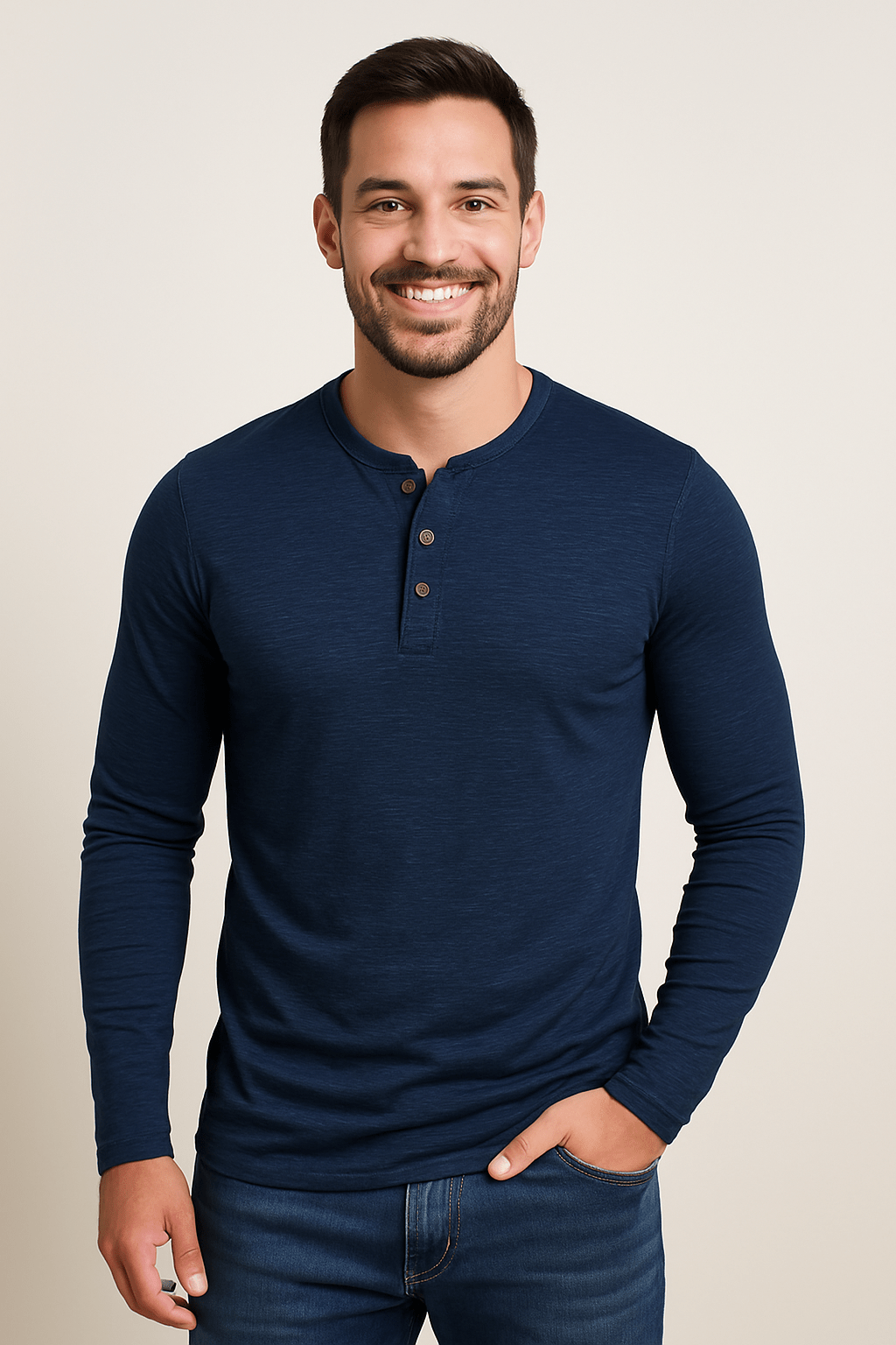 Sahari - Maglia Henley a maniche lunghe da uomo | Materiale morbido e traspirante