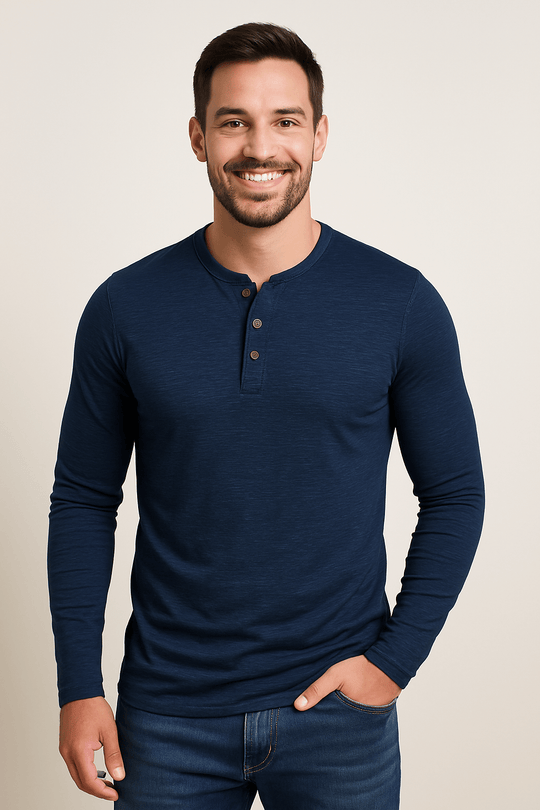 Sahari - Maglia Henley a maniche lunghe da uomo | Materiale morbido e traspirante