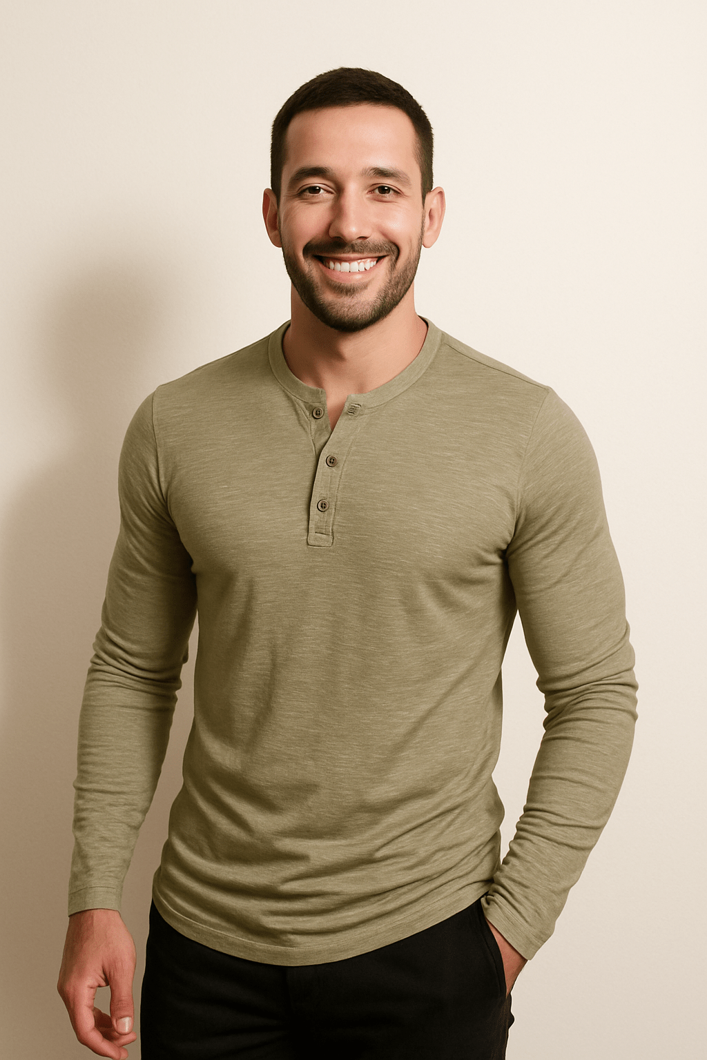 Sahari - Maglia Henley a maniche lunghe da uomo | Materiale morbido e traspirante