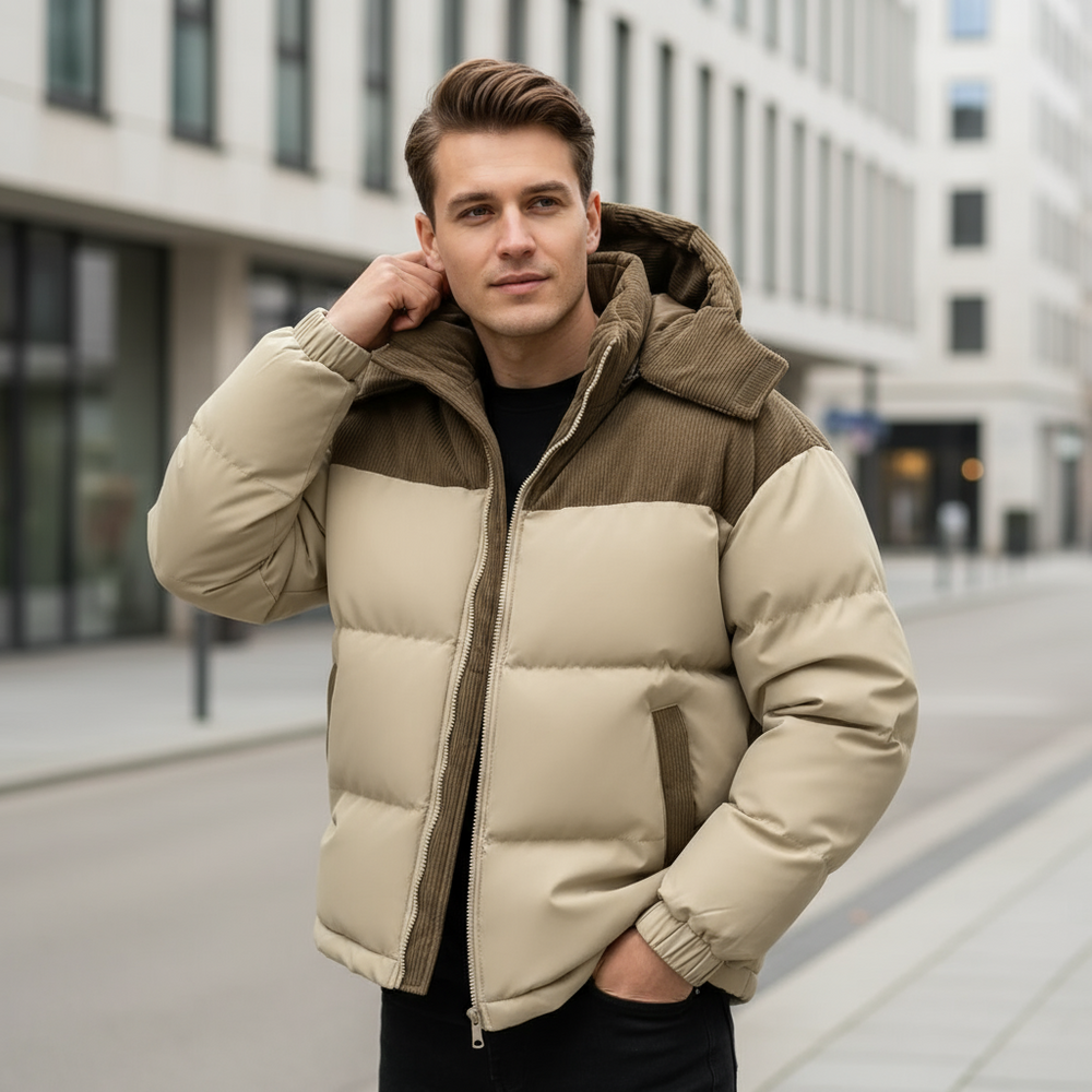 Herrenjacke | Isolierte Pufferjacke mit Cord-Haube, Modernes Design - 2