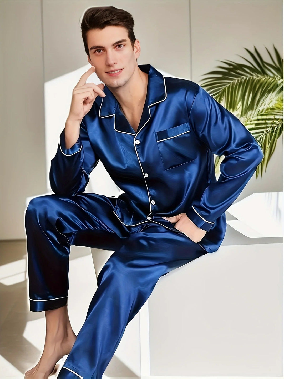 Sahari - Heren Pyjama Set | Luxueus, Satijn, Comfortabel, Ademend