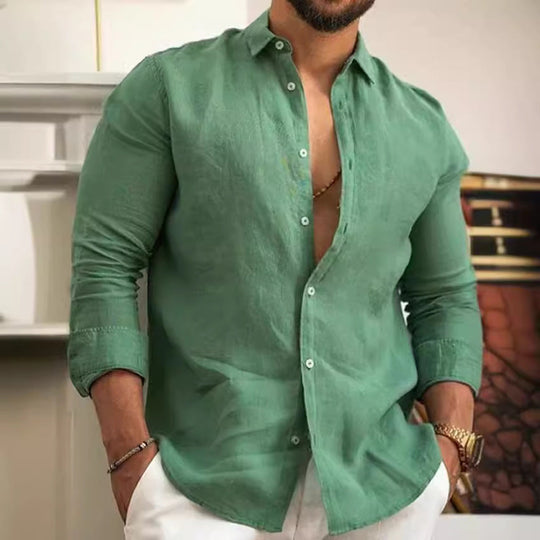 Sahari – Licht linnen overhemd voor heren met open kraag