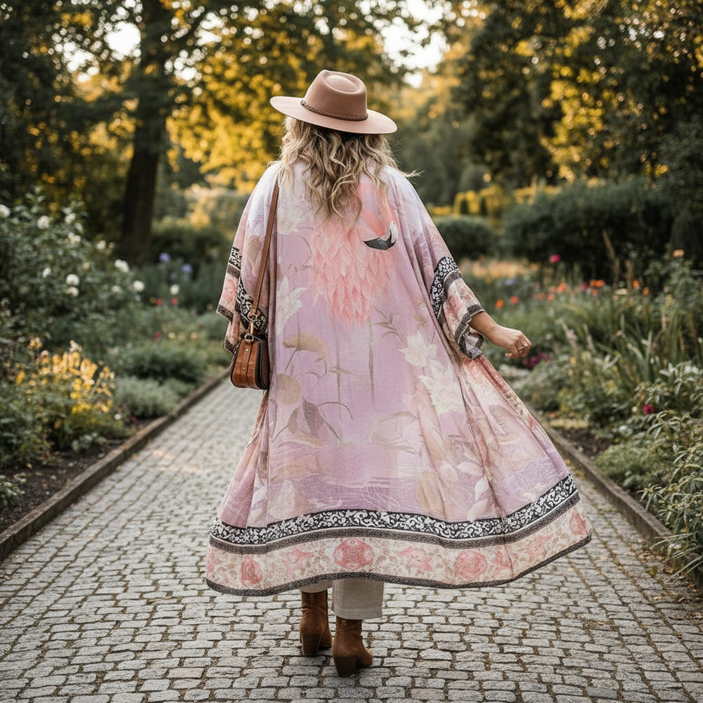 Sahari - Damen Kimono | Floral Print, Bindegürtel, Bequem